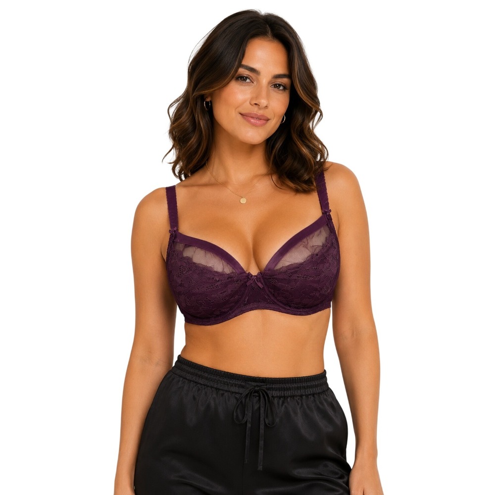 Caciqueโ Laced Lightly Lined French Underwired Balconette Bra Purple Size 40DD